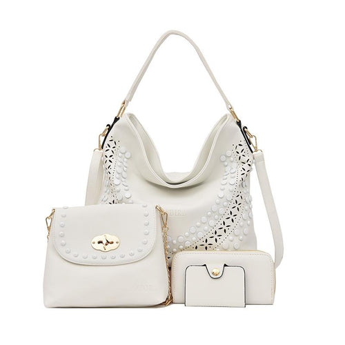 The Hudson 4 Bag Set in White-Handbag Set-ElegantFemme