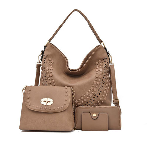 The Hudson 4 Bag Set in Khaki-Handbag Set-ElegantFemme