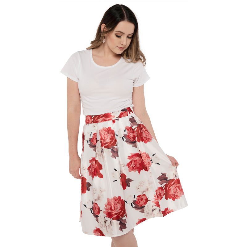 The Posy Midi Skirt- Red-Skirt-ElegantFemme