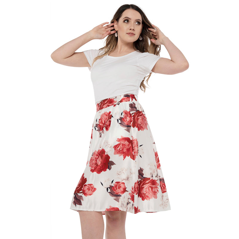 The Posy Midi Skirt- Red-Skirt-ElegantFemme