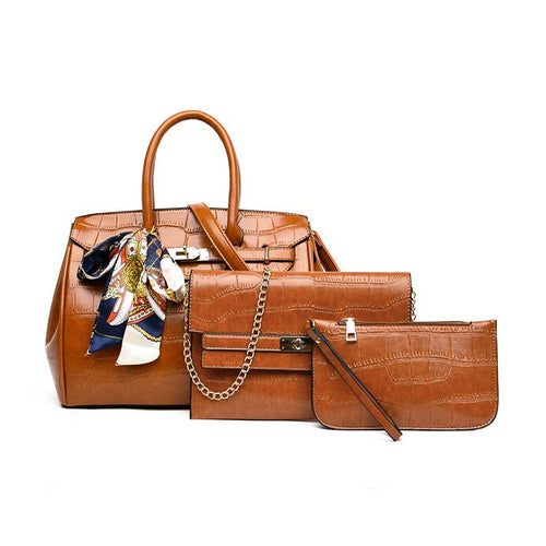 MM Handbag Set of 3 - Brown-Handbag Set-ElegantFemme