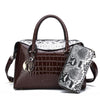 Snake Skin Pattern Handbag Set - Brown-Handbag Set-ElegantFemme