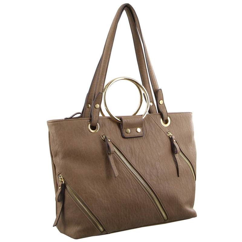 MILLENI TOTE HANDBAG WITH METAL HANDLES (NC2724)-Handbag-ElegantFemme