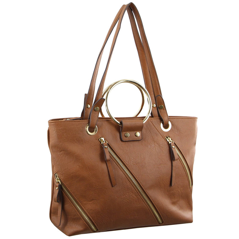 MILLENI TOTE HANDBAG WITH METAL HANDLES (NC2724)-Handbag-ElegantFemme